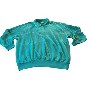 Vtg Y2K 2000s Teal Collar Pullover Sweatshirt Scallop Cottagecore Plus Sz 3X